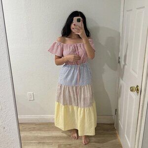 Women’s Farrow‎ Seersucker Stripe Maxi Dress Color block Striped Size Medium M